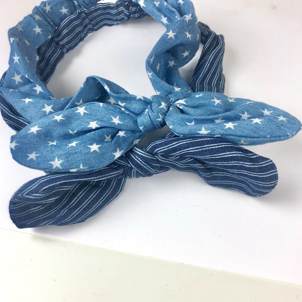 Set of 2 Denim Headbands with Wired Bows